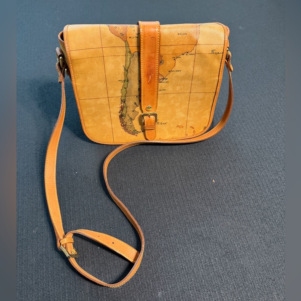 Vintage Map Print Tan Crossbody Bag
